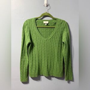 LOFT‎ Cable Knit Sweater Green Women’s V-Neck Top Size Medium